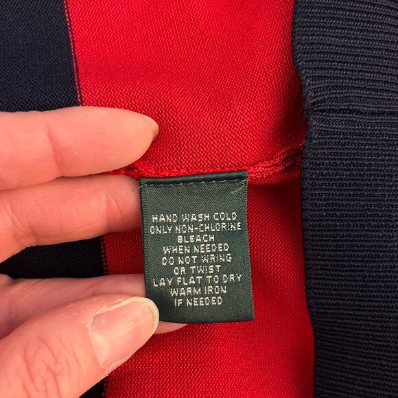 Lauren Ralph Lauren Slinky Knit Striped Short Sleeve Top Size Large Red Blue - Picture 4 of 6